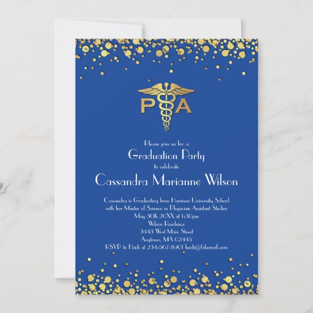 Convite Formatura de Assistente Médico AM Azul Dourado (Frente)