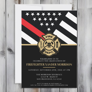 Convite Formatura de Bombeiro Bandeira Linha Vermelha Bomb