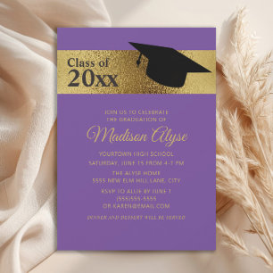 Convite Formatura de Capacete Preto Dourado Roxo Personali