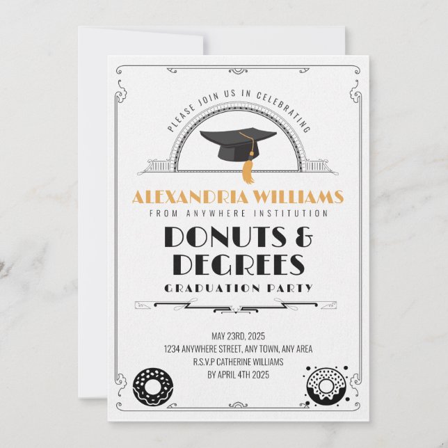 Convite Formatura de Donuts e Diplomas Moderno e Elegante  (Frente)