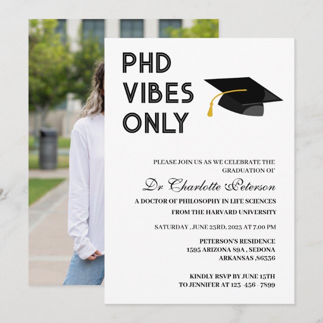 Convite Formatura de Doutorado PHD Personalizada Moderna (Frente/Verso)