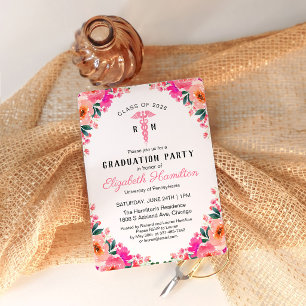 Convite Formatura de Enfermagem com Flores Rosa