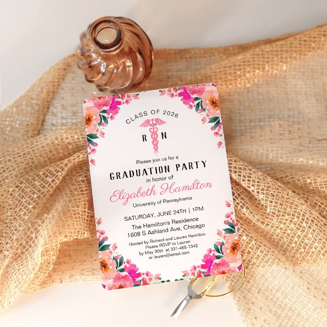 Convite Formatura de Enfermagem com Flores Rosa  (Criador carregado)