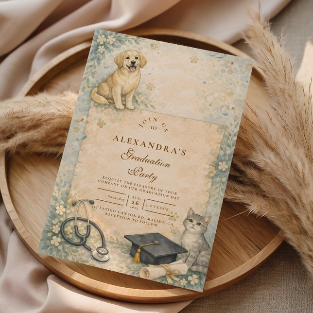 Convite Formatura de Jaleco Branco em Cuidados Animais (Criador carregado)