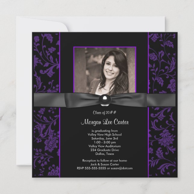 Convite Formatura de Meninas Roxo e Preto (Frente)