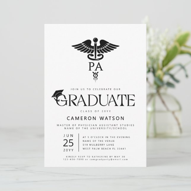 Convite Formatura de Pós-Graduação em Assistente Médico (Em pé/Frente)
