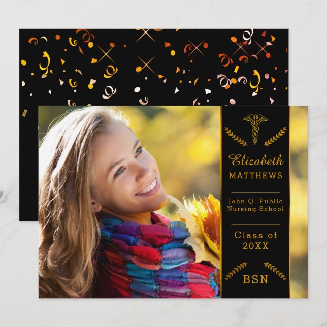 Convite Formatura Elegante e Sofisticada em Enfermagem | G (Frente/Verso)