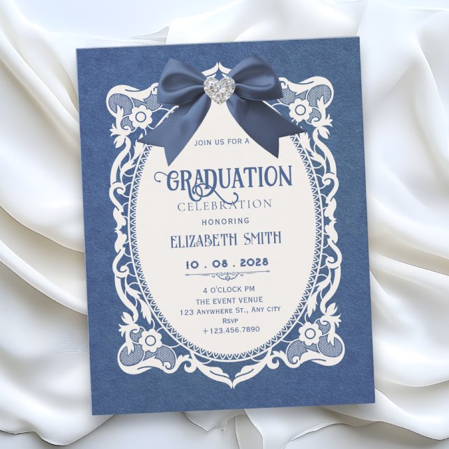 Convite Formatura elegante vintage azul (Criador carregado)