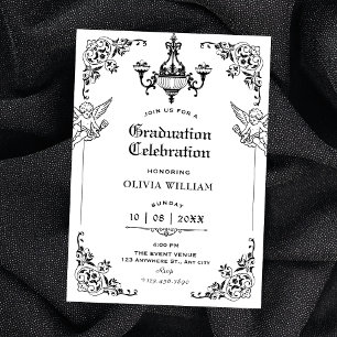 Convite Formatura em arco gótico vintage preto e branco