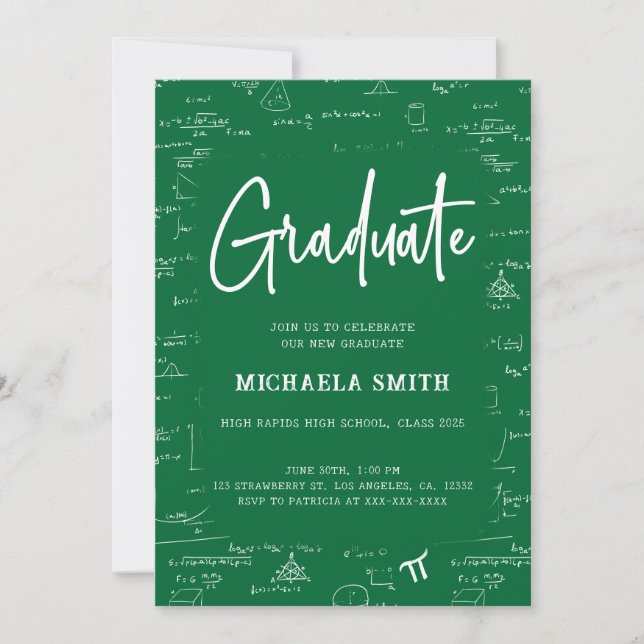 Convite Formatura em Matemática Verde Elegante (Frente)