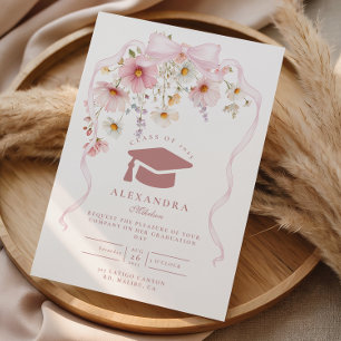 Convite Formatura Floral com Laço Rosa