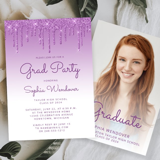 Convite Formatura Foto Drip Glitter Roxo Glam 2026 (Criador carregado)