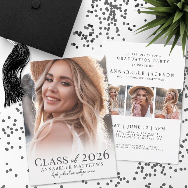 Convite Formatura Foto Simples Elegante Sofisticada Gradua (Stylish Elegant Graduate Simple Photo Graduation Invitation)