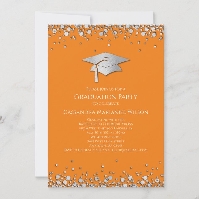 Convite Formatura Laranja e Prata (Frente)
