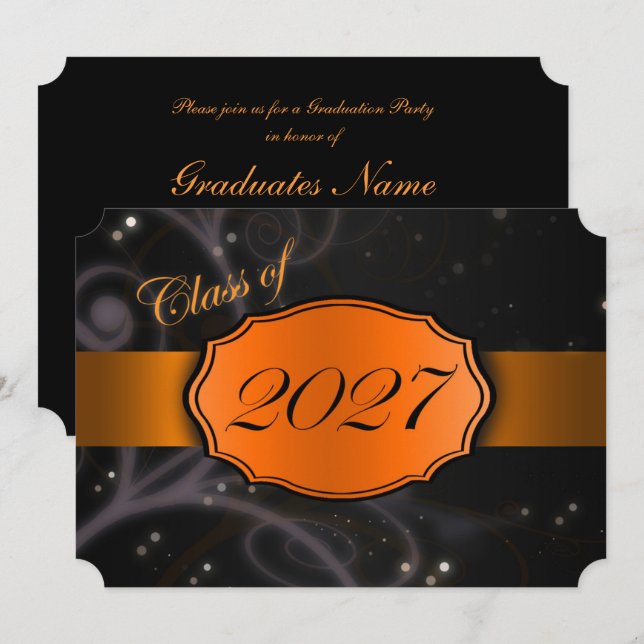 Convite Formatura Laranja e Preta 2027 (Frente/Verso)
