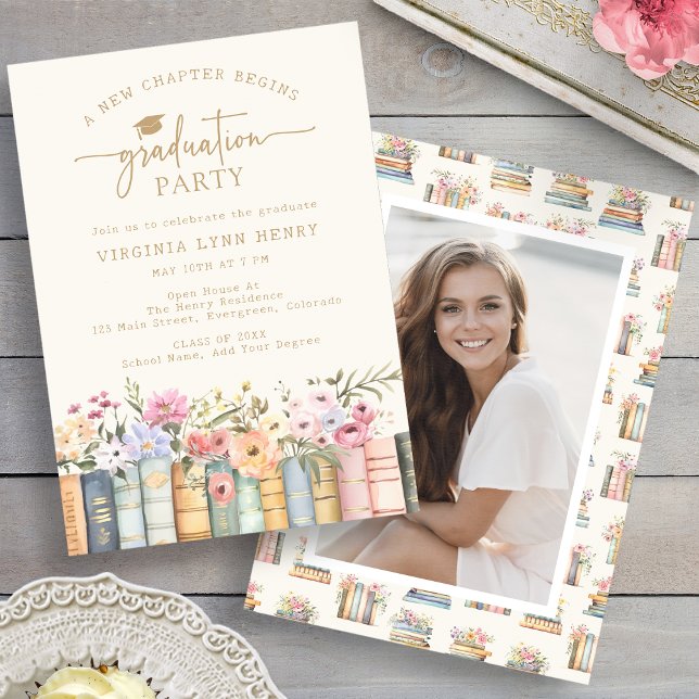 Convite Formatura Literária Floral (Floral Literary Photo Graduation Party Invitation by Painted Paperie
)