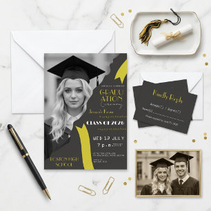 Convite 🎓 Formatura Moderna Preta e Amarela do Ensino Méd
