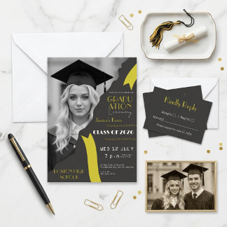Convite 🎓 Formatura Moderna Preta e Amarela do Ensino Méd
