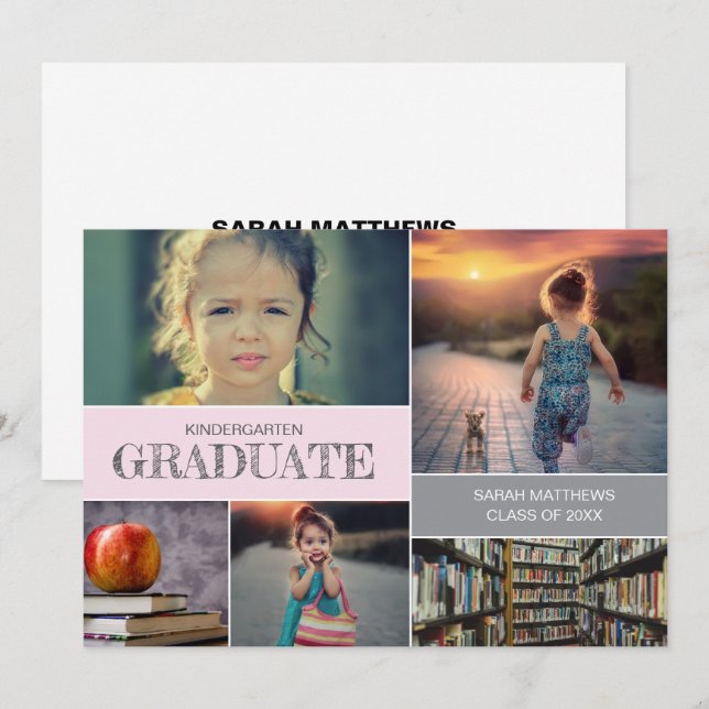 Convite Formatura na Educação Infantil Rosa Colagem de Fot (Frente/Verso)