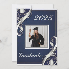 Convite Formatura Navy Silver White
