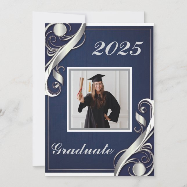 Convite Formatura Navy Silver White (Frente)