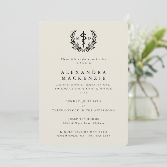 Convite Formatura Oyster MD Asclépio + Coroa de Louros (Em pé/Frente)