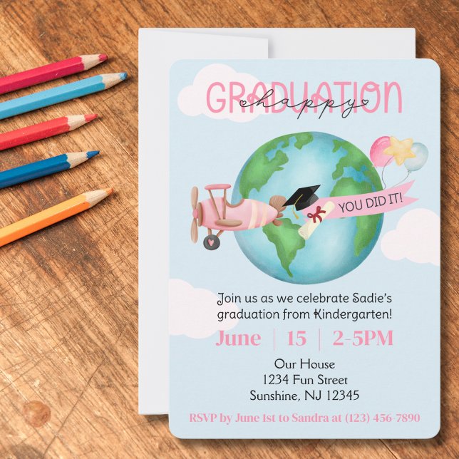 Convite Formatura Personalizada,Código QR,Foto,Avião Rosa  (Criador carregado)
