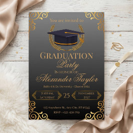 Convite Formatura Preto e Dourado Elegante