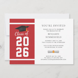 Convite Formatura Simples Moderna Vermelho Branco 2026