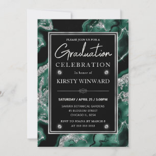 Convite Formatura Verde Elegante e Prata Brilhante