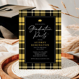 Convite Formatura Xadrez Amarelo e Preto Preppy