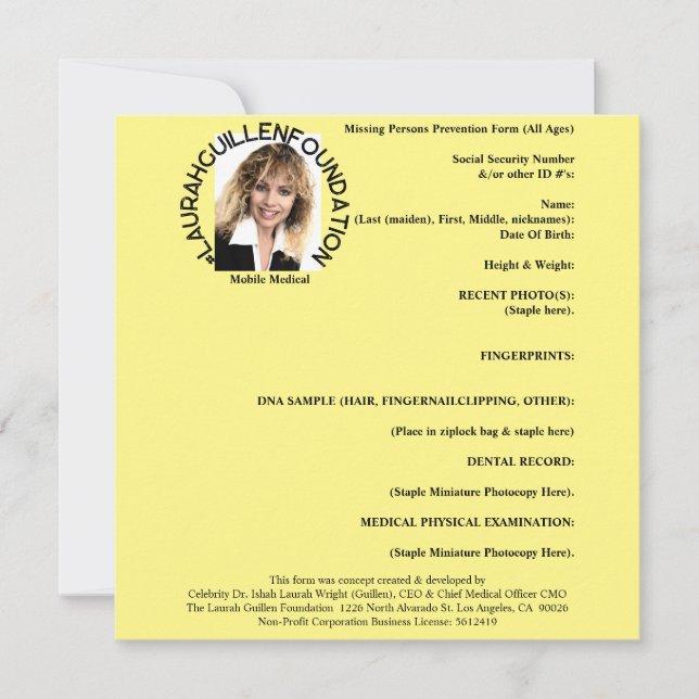 Convite Formulário de Prevenção de Pessoas Desaparecidas ( (Frente)