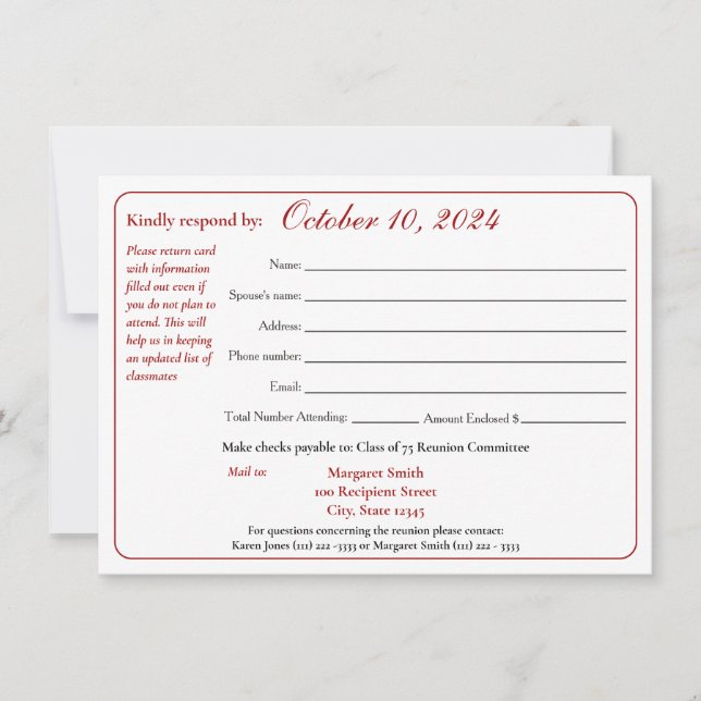 Convite Formulário de Resposta de Reunião de Classe de Fai (Frente)