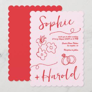 Convite Fornalhas De Doodle Francesas Quirky Retro Casamen