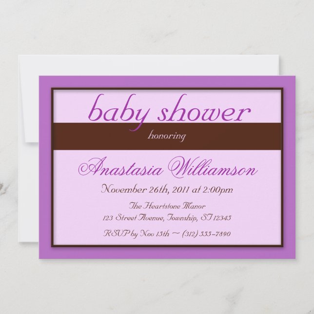 Convite Forradas Castanhas, Purple Baby Shower Invants (Frente)