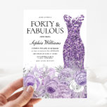 Convite Forraria de Vestido Roxo Quarenta e aniversário de<br><div class="desc">Roxo Espelho Esparso e Linda Floral Roxo Quarenta e Fabulosa Mulheres aniversário de 40 anos Variações de Convite de festas para o convite e itens correspondentes na nossa loja</div>