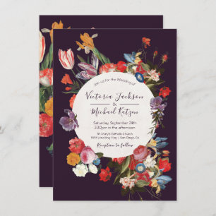 Convite Forte Casamento Floral Dark e Moody Burgundy