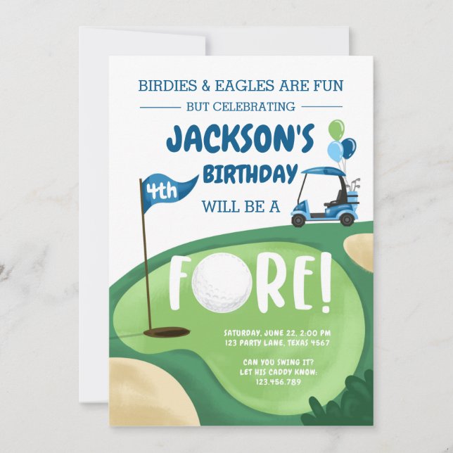 Convite Forte Golf Boy Quarto Aniversário Par Tee Golfe Qu (Frente)