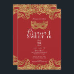 Convite Fortune Red & Dourado Lace Mascarada Doce 16 Party<br><div class="desc">Personalizar para qualquer evento</div>
