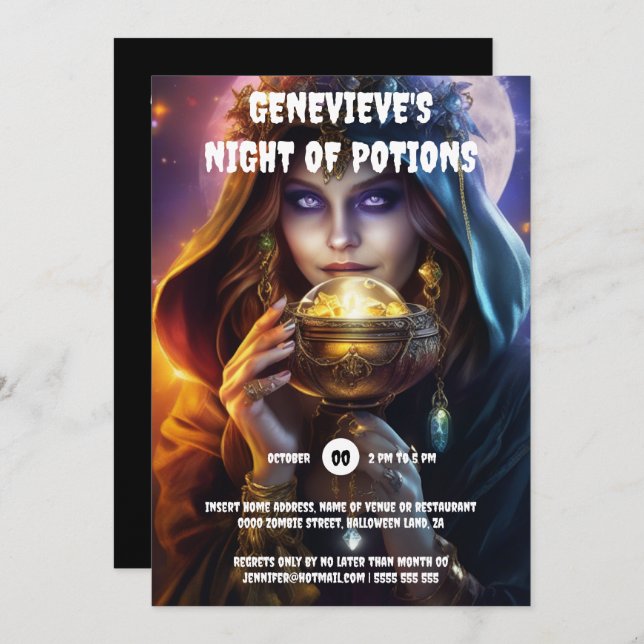 Convite Fortune Teller - bola de cristal mágica bruxada (Frente/Verso)