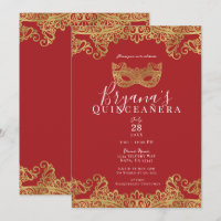 Fortune Vermelho Lace Dourado Máscara 15 Quinceañe