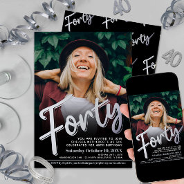 Convite Forty 40th Birthday photo script flat silver color