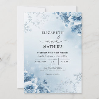 Convite Fosco Azure Floral Bloom Wedding