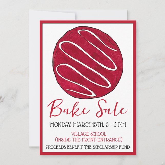 Convite Fosco Vermelho Velvet Cookie Swap Assar Venda (Frente)