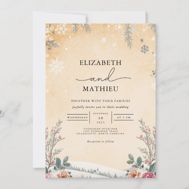 Convite Fosco Winter Botanical Wedding (Frente)