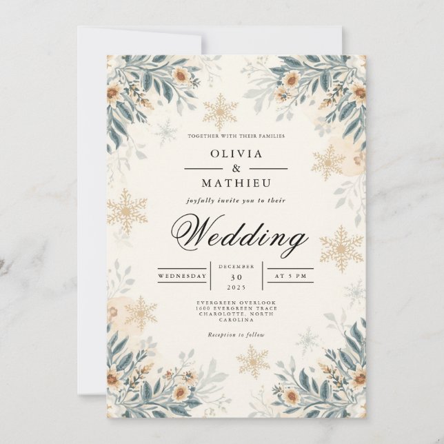 Convite Fosco Winter Floral Wedding (Frente)