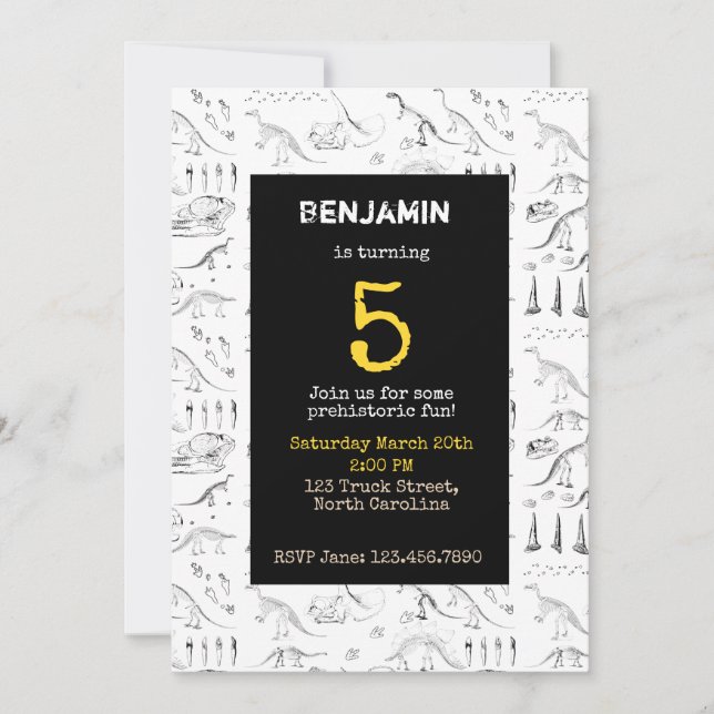 Convite Fósseis do Dinossauro - Aniversários de criança (Frente)
