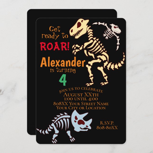 Convite Fósseis legal do dinossauro (Frente/Verso)