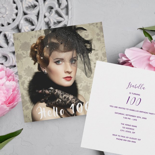 Convite Foto 100th Alô de festa de aniversário 100 (Criador carregado)