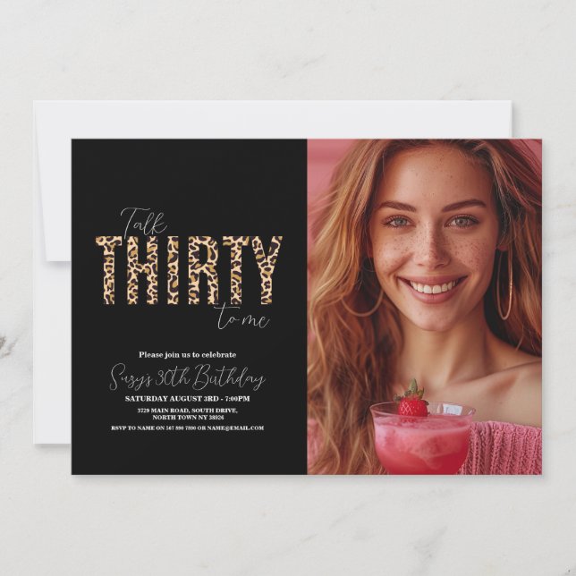 Convite Foto: 30 para mim mulheres leopardo Aniversário (Frente)